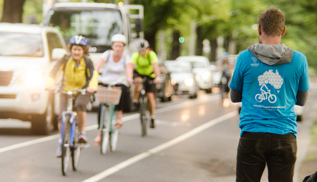 Peak hour on a popular bike route in Melbourne