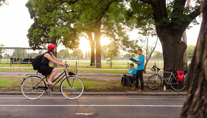 Volunteers counting communter cyclists in Parkville